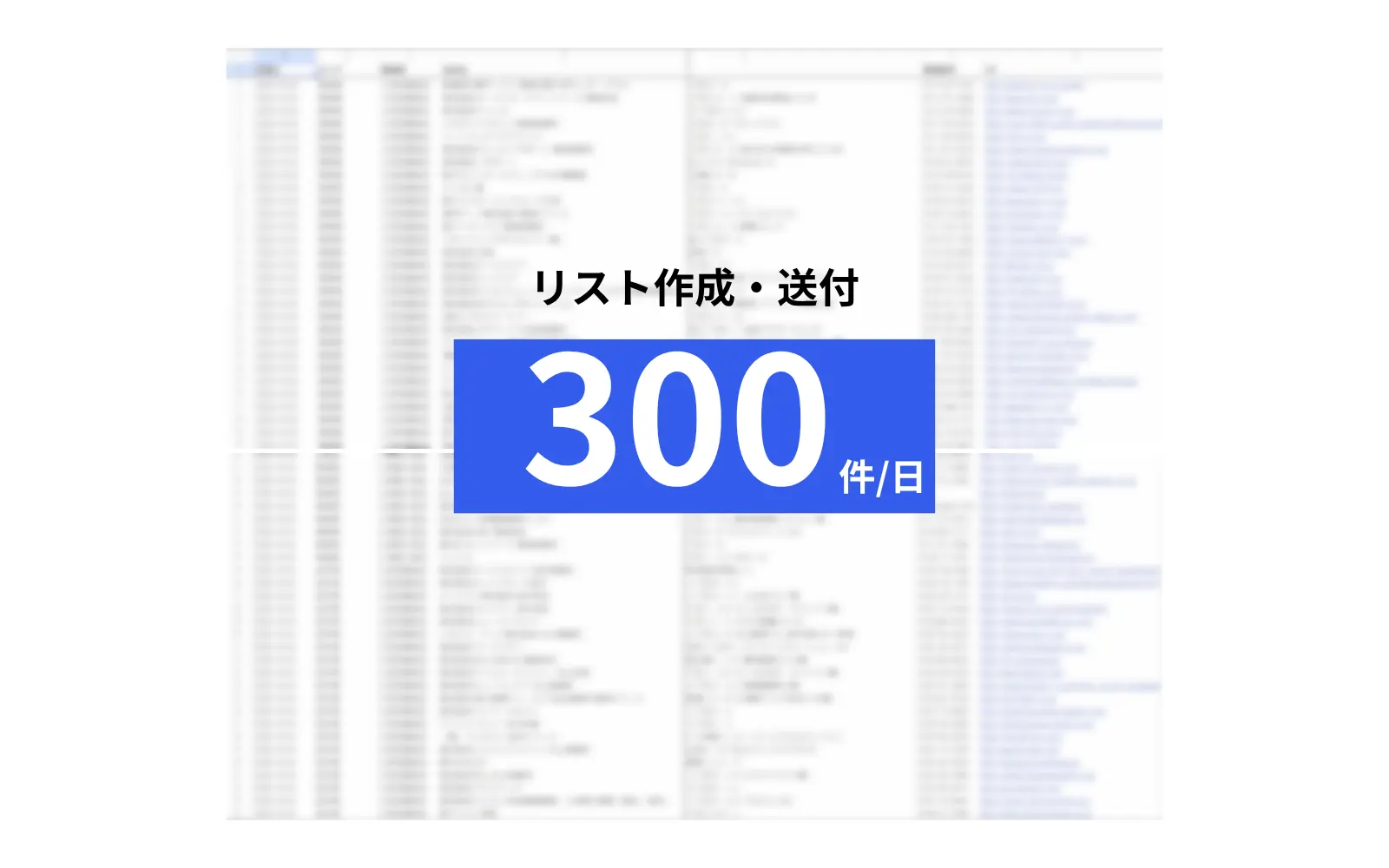 AIで作成した営業リストの画面。リスト作成・送付300件/日